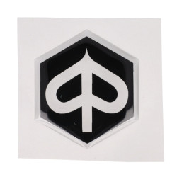 sticker logo voorscherm zeskant 3d zwart/transparant piaggio, zip 2t , zip 4t, zip2000, zip2000sp