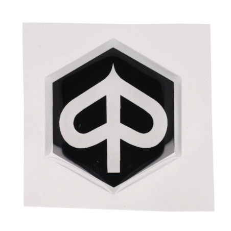 sticker logo voorscherm zeskant 3d zwart/transparant piaggio, zip 2t , zip 4t, zip2000, zip2000sp