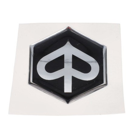 sticker logo voorscherm zwart/chroom zeskant 3d zwart piaggio, zip2000