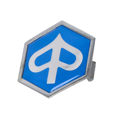 clip-on logo Piaggio original piaggio front cover hexagon chrome/blue sco piaggio 295486