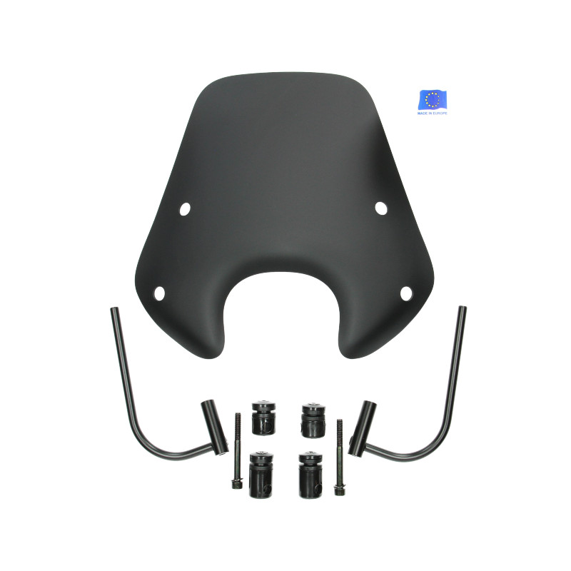 windshield Regia with mounting set low 30cm (made in EU) 30cm black matt zip2000