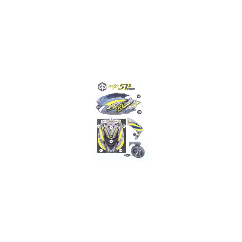 stickerset GP1 piaggio geel fluor 16-delig zip 2t , zip 4t