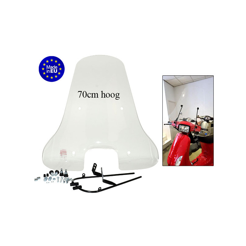 windscherm Regia met bevestigingsset hoog vierkante koplamp (made in EU) 70cm helder agm VX50s, BTC Riva Sport, china vespa S