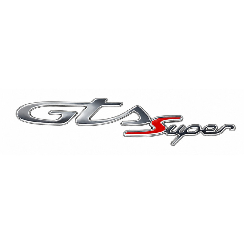 emblem Piaggio original rear side word (gts super) chrome/red gts 125-300 4t 2h003199000a1