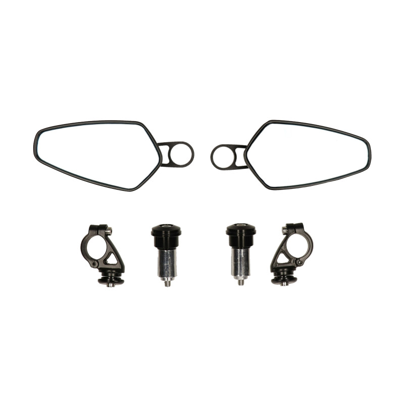 spiegelset DMP stuurbevestiging ovaal bar-end wit glas meekleurend zwart glans gts alle mod., scooter, sprint, zip