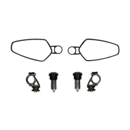 spiegelset DMP stuurbevestiging ovaal bar-end wit glas meekleurend zwart glans gts alle mod., scooter, sprint, zip