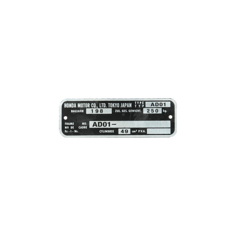 plate framenumber ad01 honda mt5