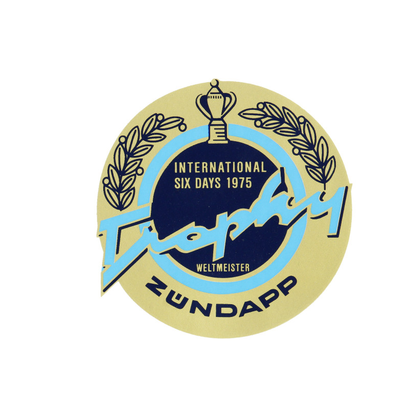 sticker rond tank Trophy 1975 goud/blauw/zwart 517